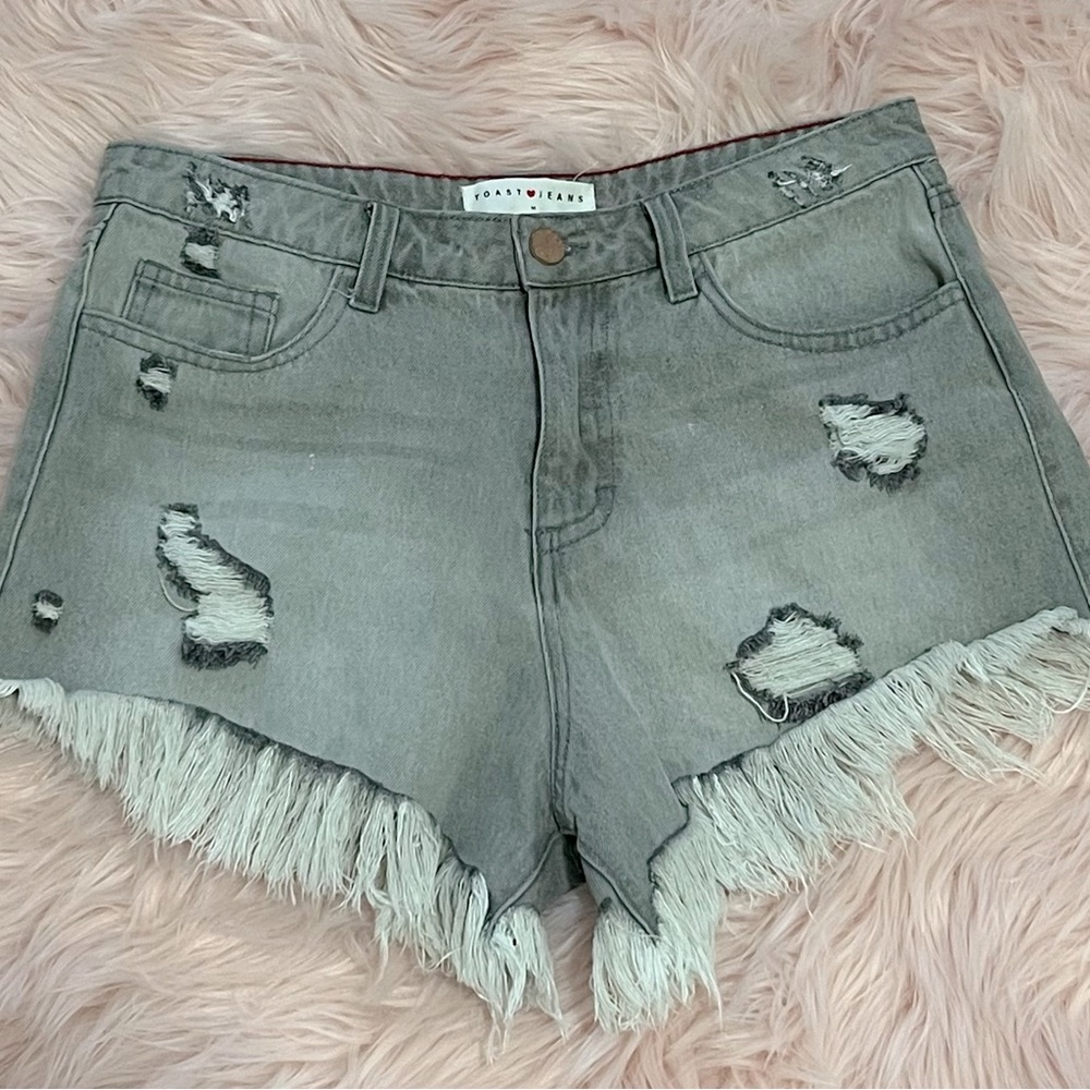 Toast Jeans Denim Gray Wash Distressed Shorts (M)